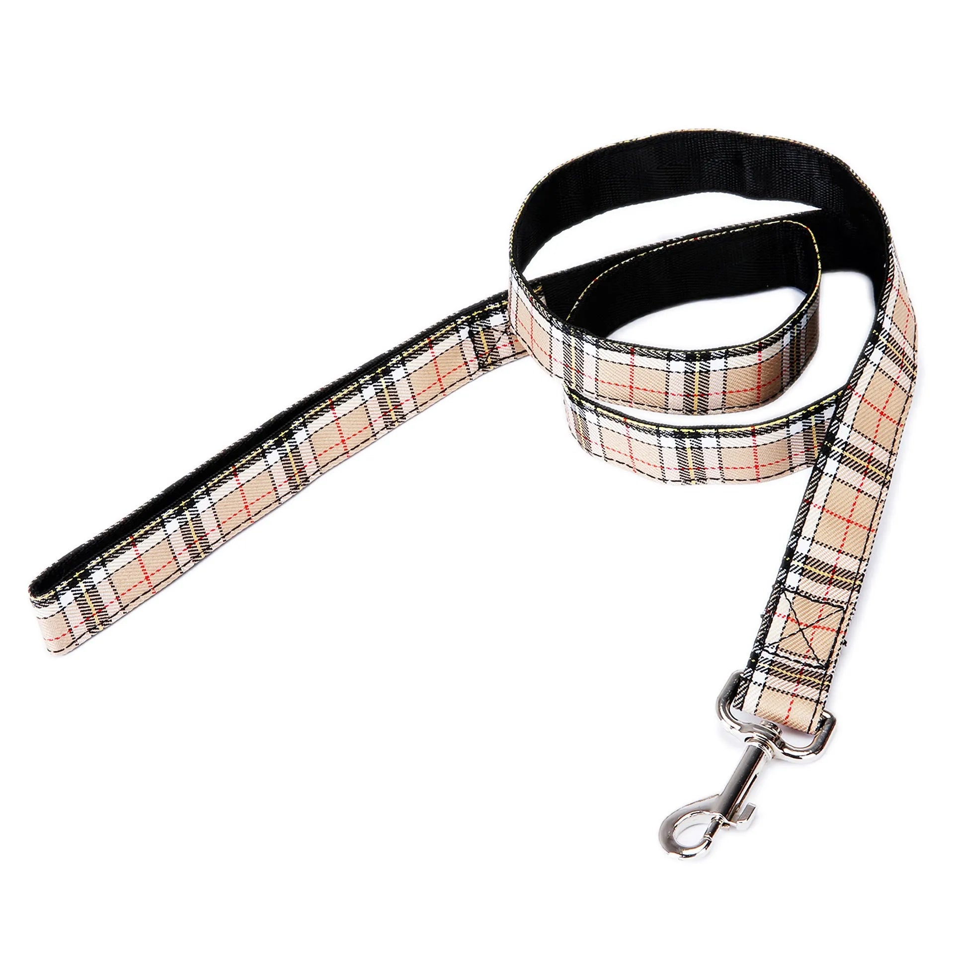 Black plaid stripe 120cm dog traction rope with hand-held loop