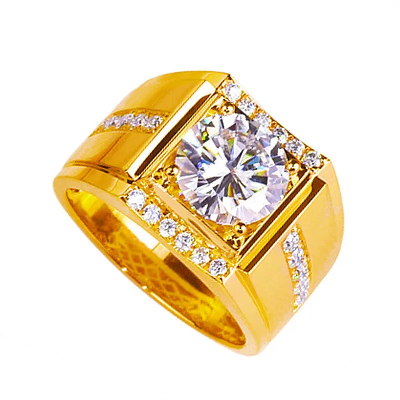 Men's adjustable open mouth imitation moissanite ring in electroplated copper with diamond geometry