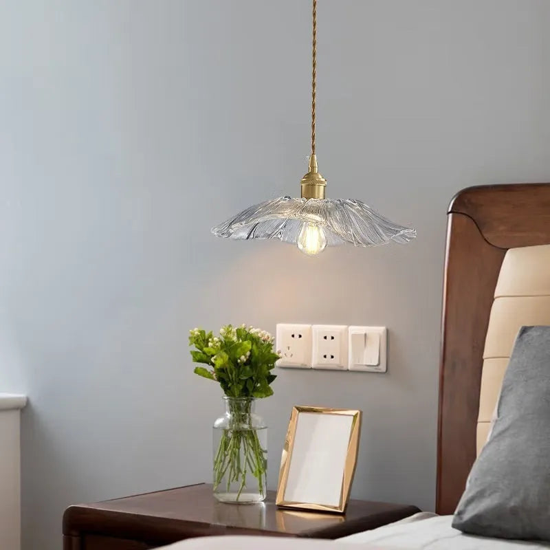Nordic Japanese decorative lotus leaf lamp with iron body and glass shade