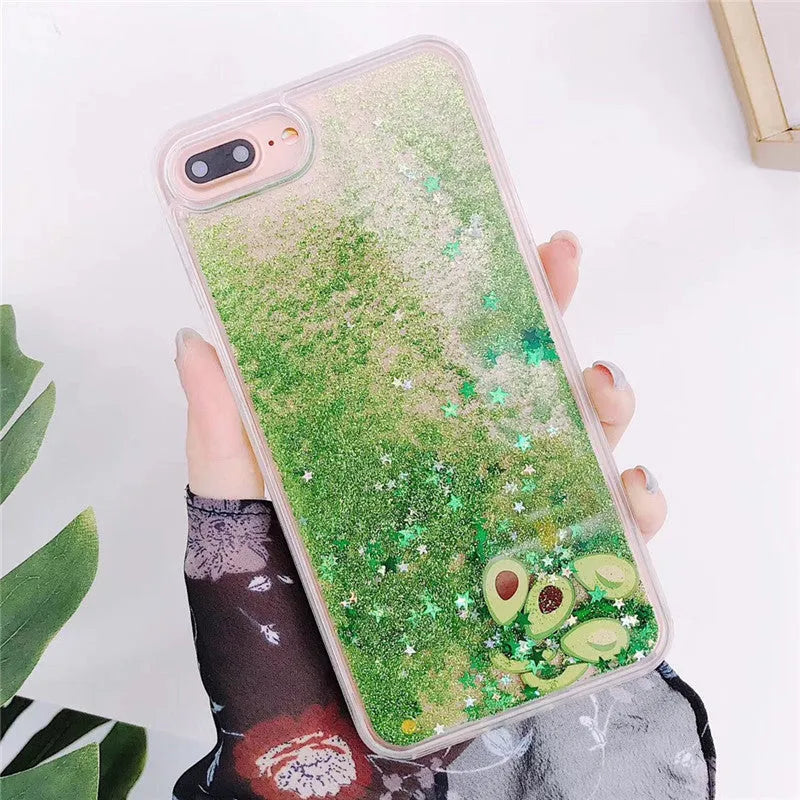 Avocado quicksand rhinestone back cover phone case for iPhone, three colour options, TPU PU construction