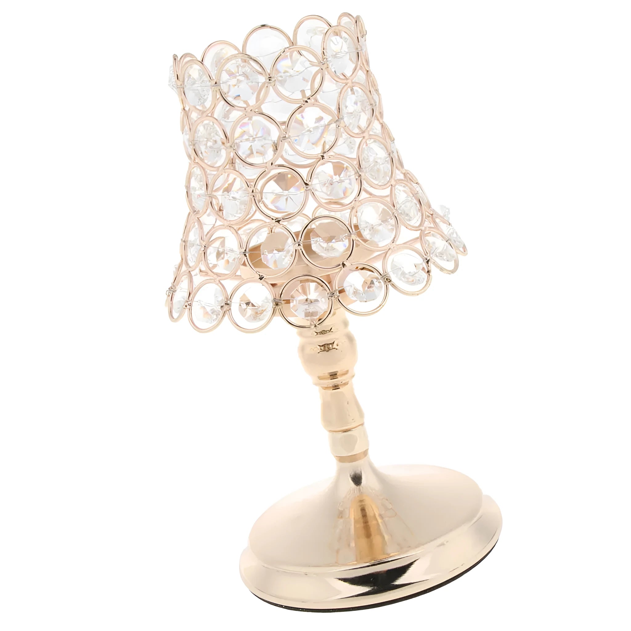 Iron candle holder with crystal bowl on a table, electroplated finish, 13x13x17 cm size suitable for flameless electronic candles