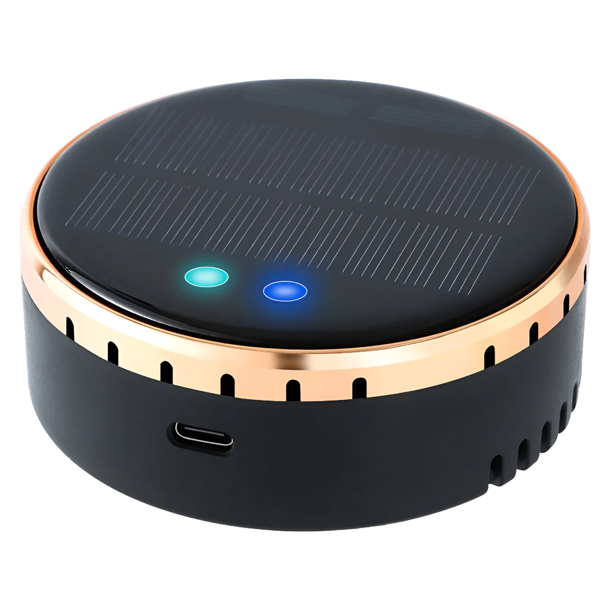 Car mounted solar air humidifier with solar panel, black colour, on vehicle vent