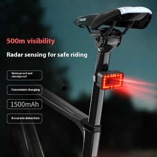 Black bicycle radar safety taillight with Type-C charging port and double mounting bracket