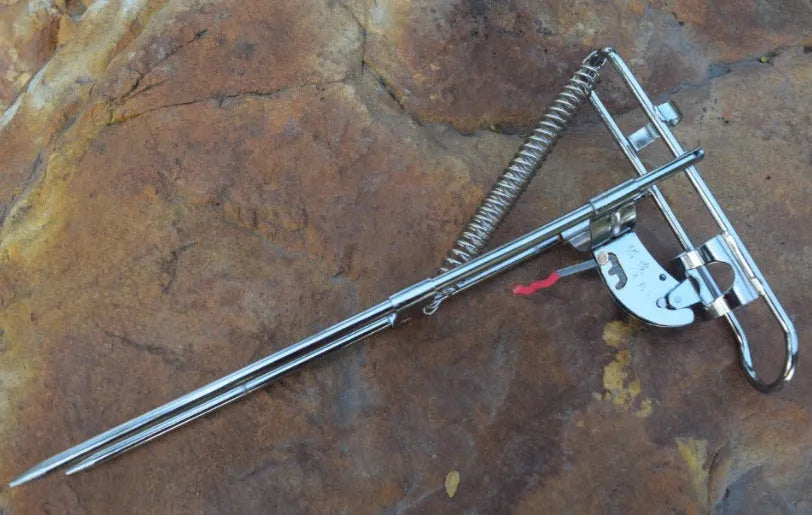 Master Fish Detector automatic rod holder with high-strength hard steel frame and bearing trigger mechanism on fishing bank