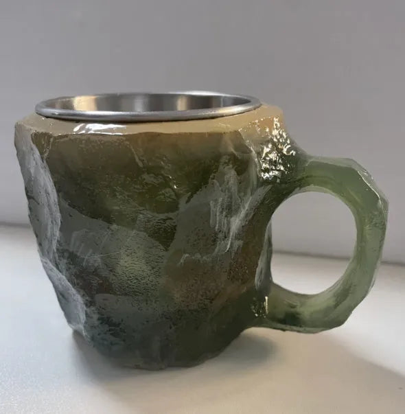 Resin mineral crystal coffee mug with handle showing clear design and colour options