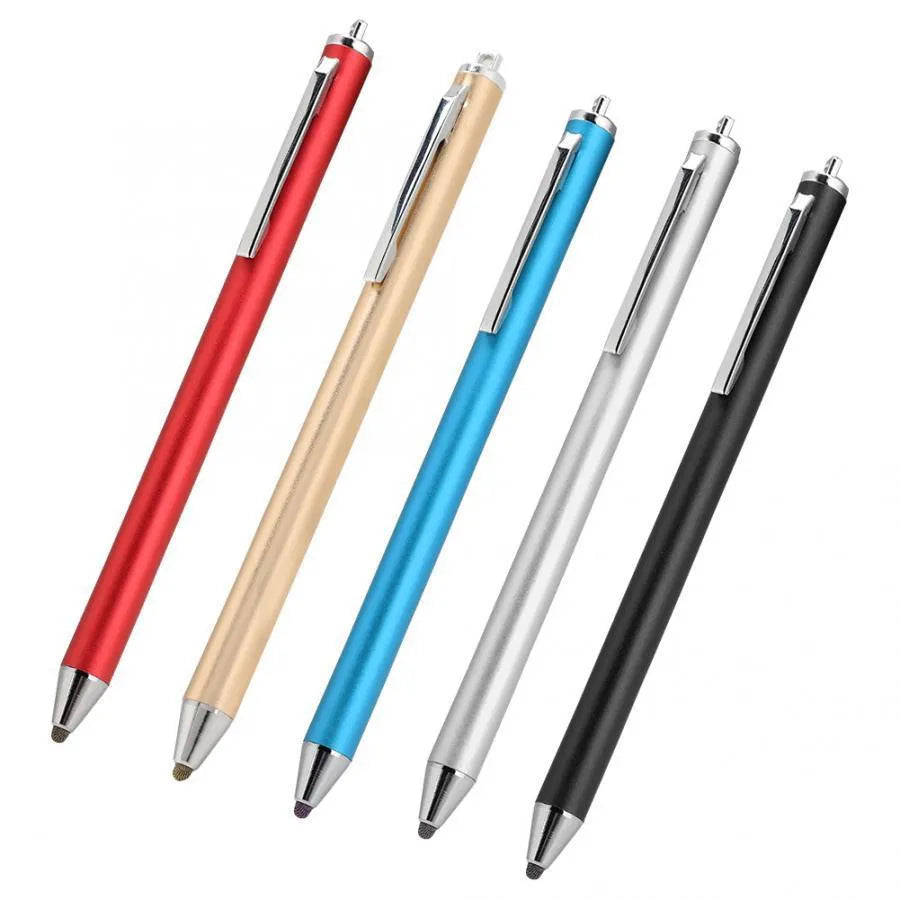 Metal capacitive stylus pen in seven colour options: black, silver, red, sky blue, gold, pink, and grey.