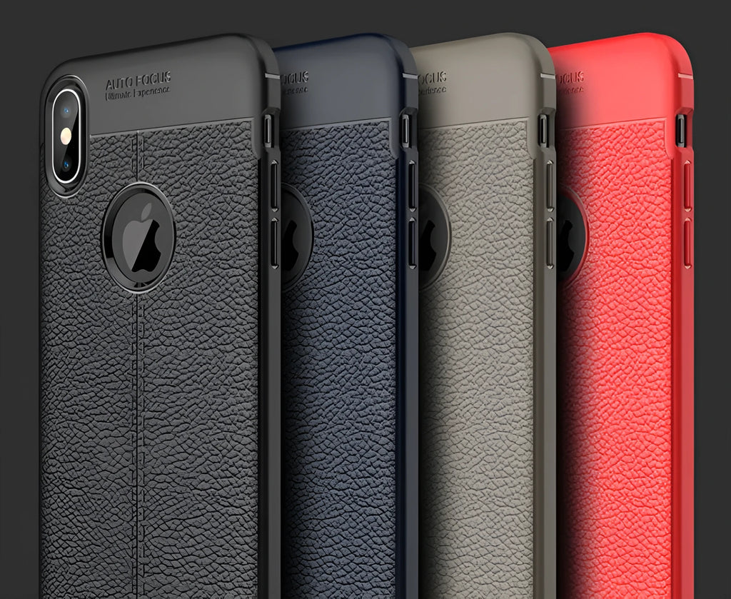WeFor Black PU leather and silicone protective case fitted on an OnePlus 6 smartphone.