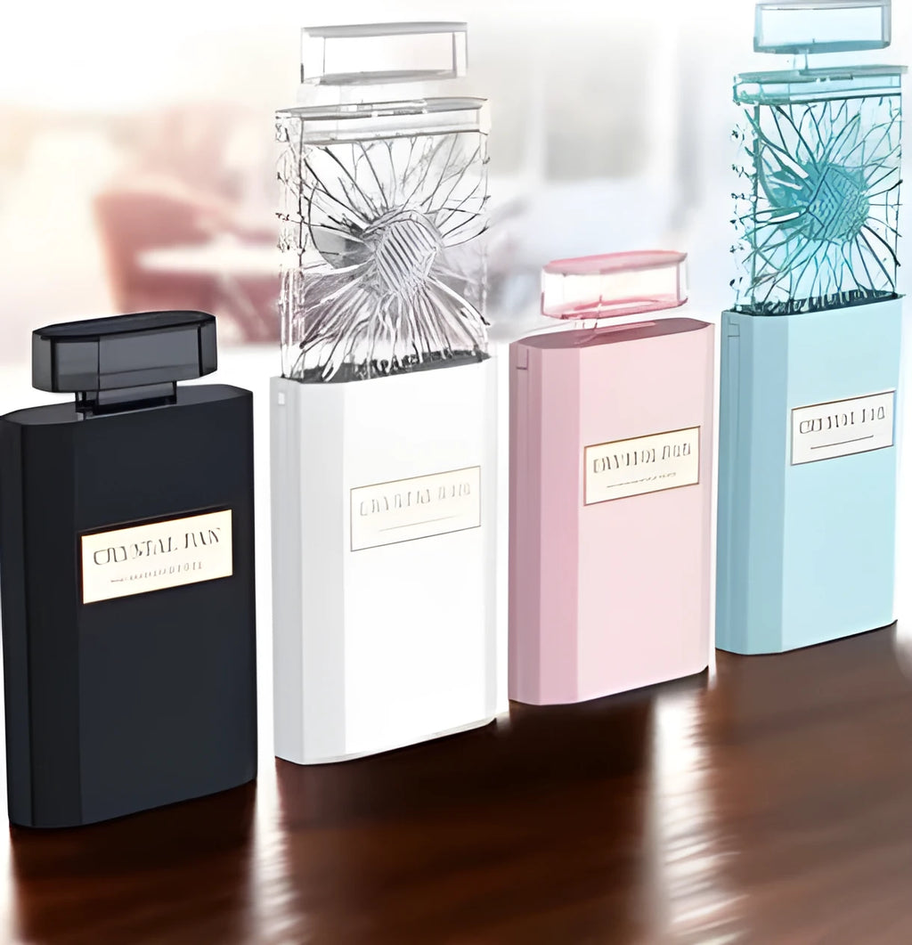 Pink portable perfume fan with rechargeable battery and fragrance misting function