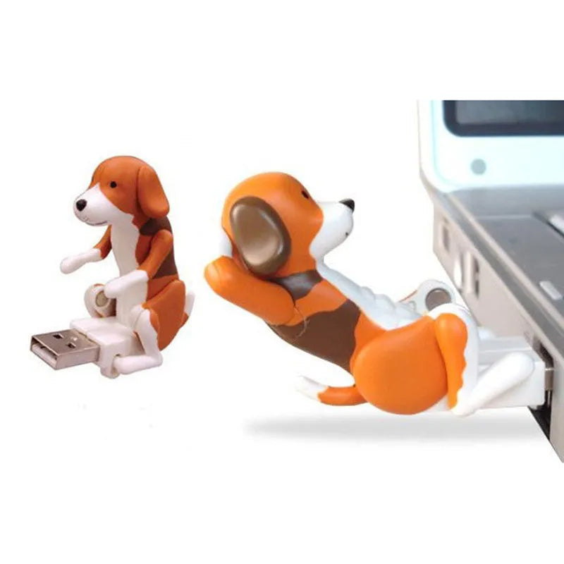 Portable mini brown USB humping dog toy for office desk stress relief, 60x30x60 mm