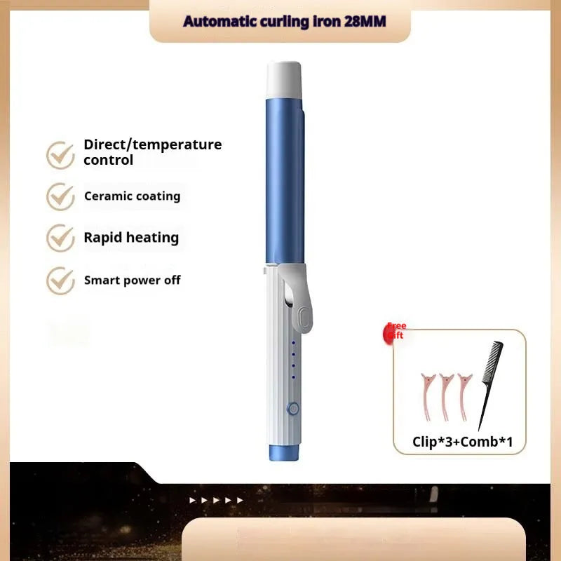Anion big wave curling iron in pink with four gear thermoregulation, plastic body, and wired AC power