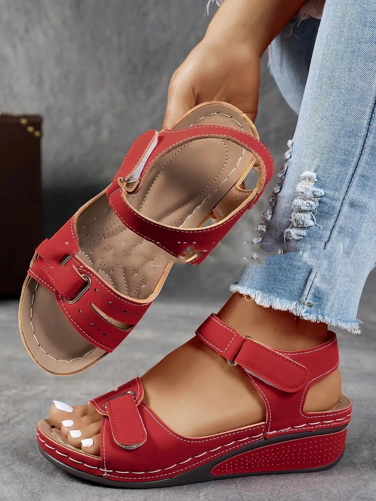Thick bottom strap sandals with Velcro fastening in multiple colour options