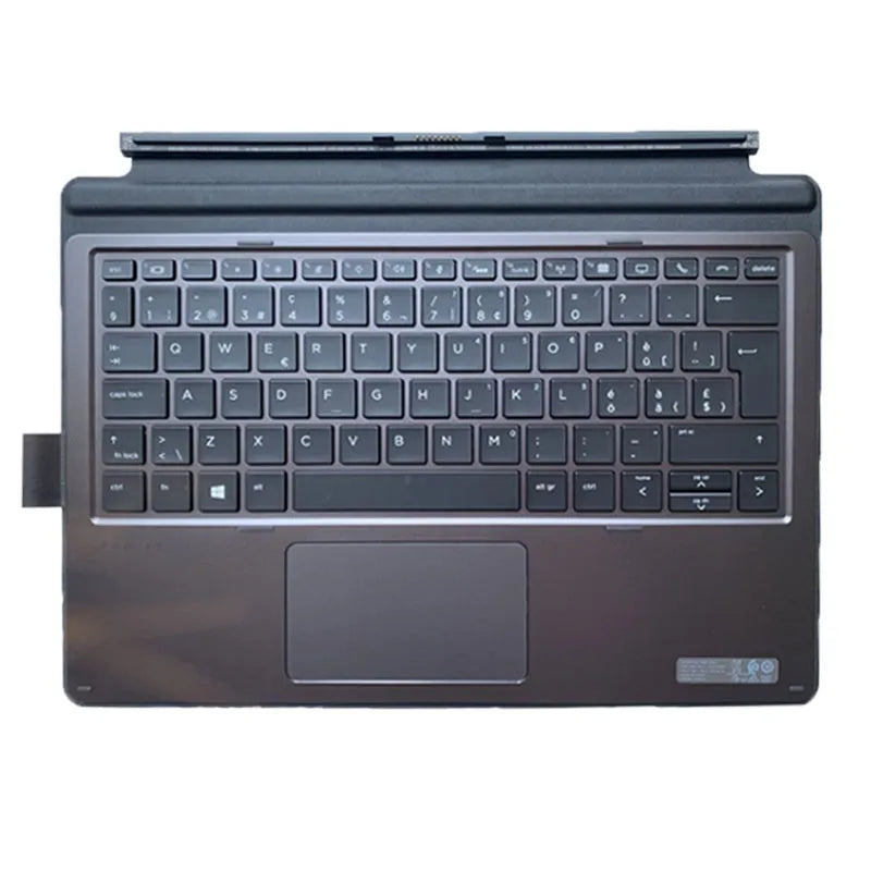 Official HP Elite X2 and Pro X2 tablet base keyboard with PS/2 connector on a desk.