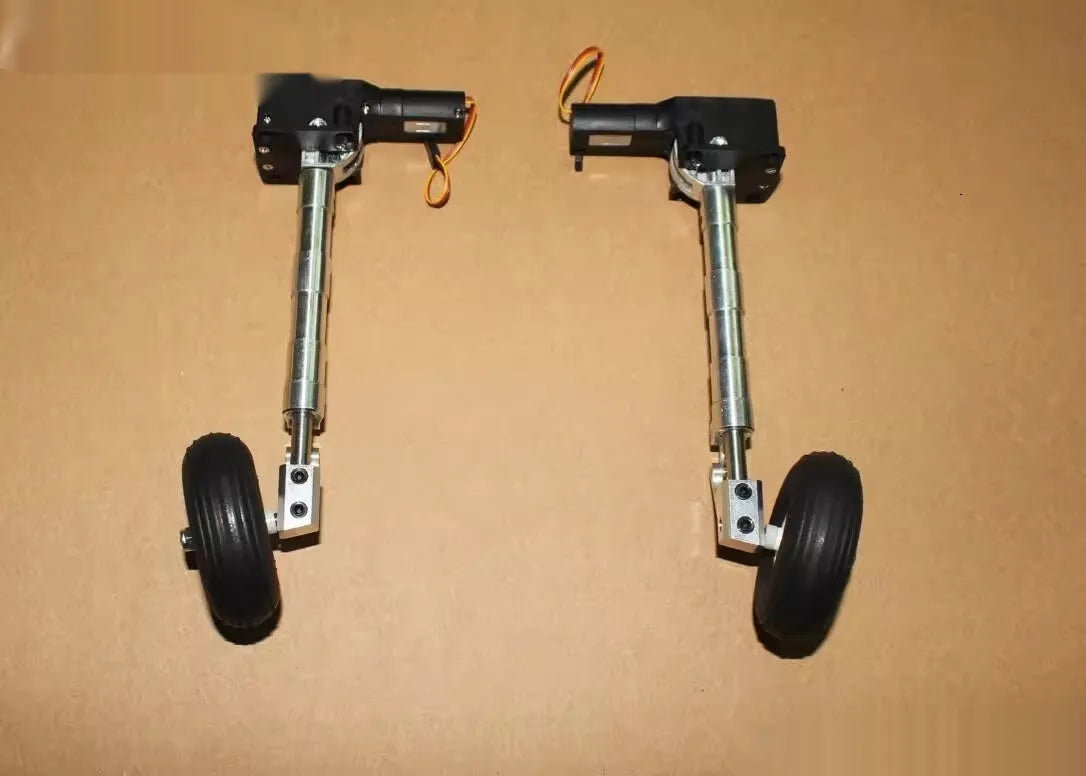Alloy retractable landing gear for electric toy aircraft with shock absorption and wheel options