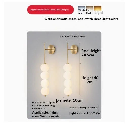 Nordic wall lamp in gold finish with tricolour light, rotomoulded construction for bedside atmosphere