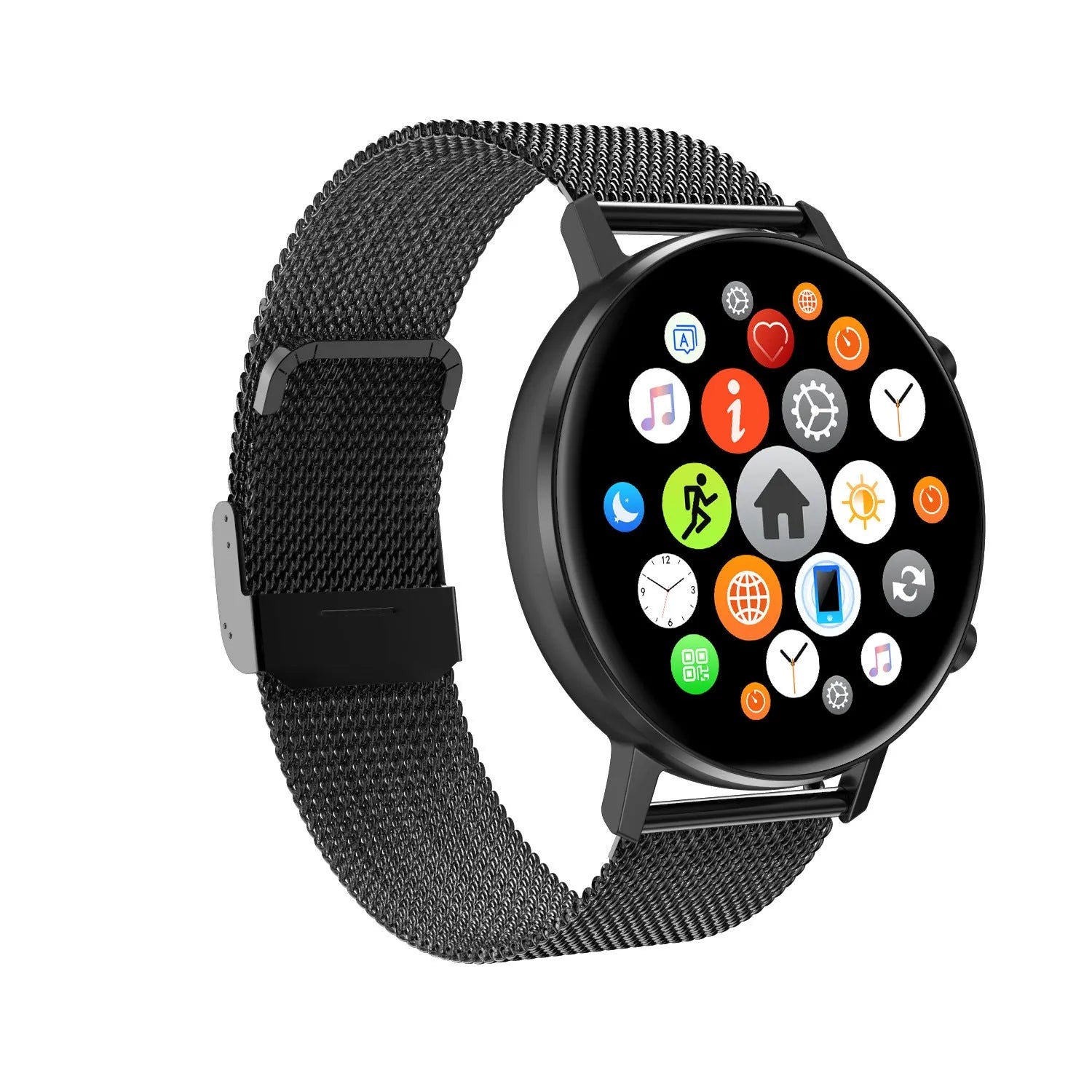 DT96 smart bracelet fitness tracker with steel strap on wrist, showing 1.3-inch screen
