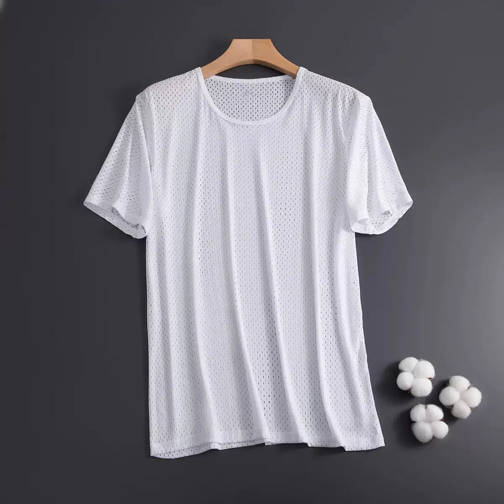 Men's ice silk short sleeve T-shirt in solid colour with crew neck and loose fit design