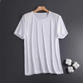 Men's ice silk short sleeve T-shirt in solid colour with crew neck and loose fit design