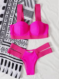 Women's contrast colour bikini swimsuit with steel bracket push-up board construction in multiple colour options