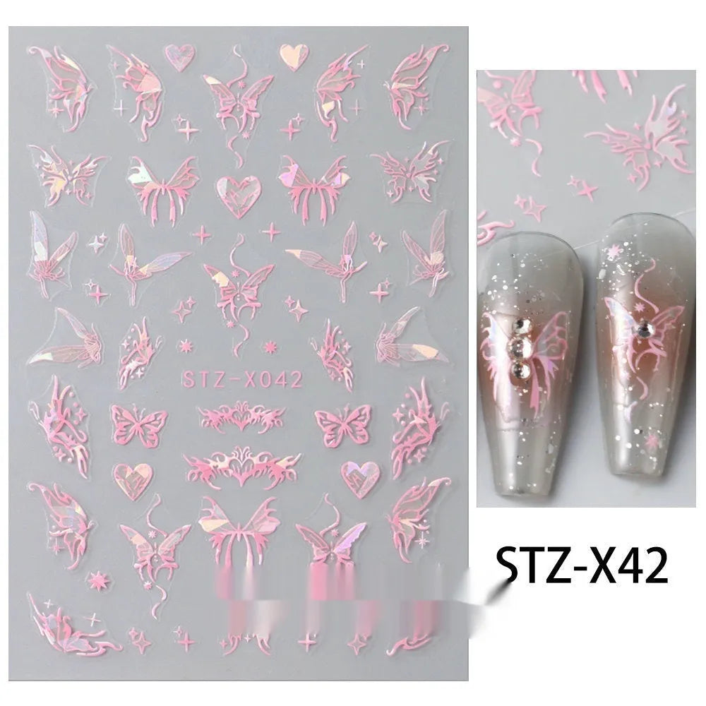 Black and silver stripe nail art sticker with a love pattern design on a plastic sheet.