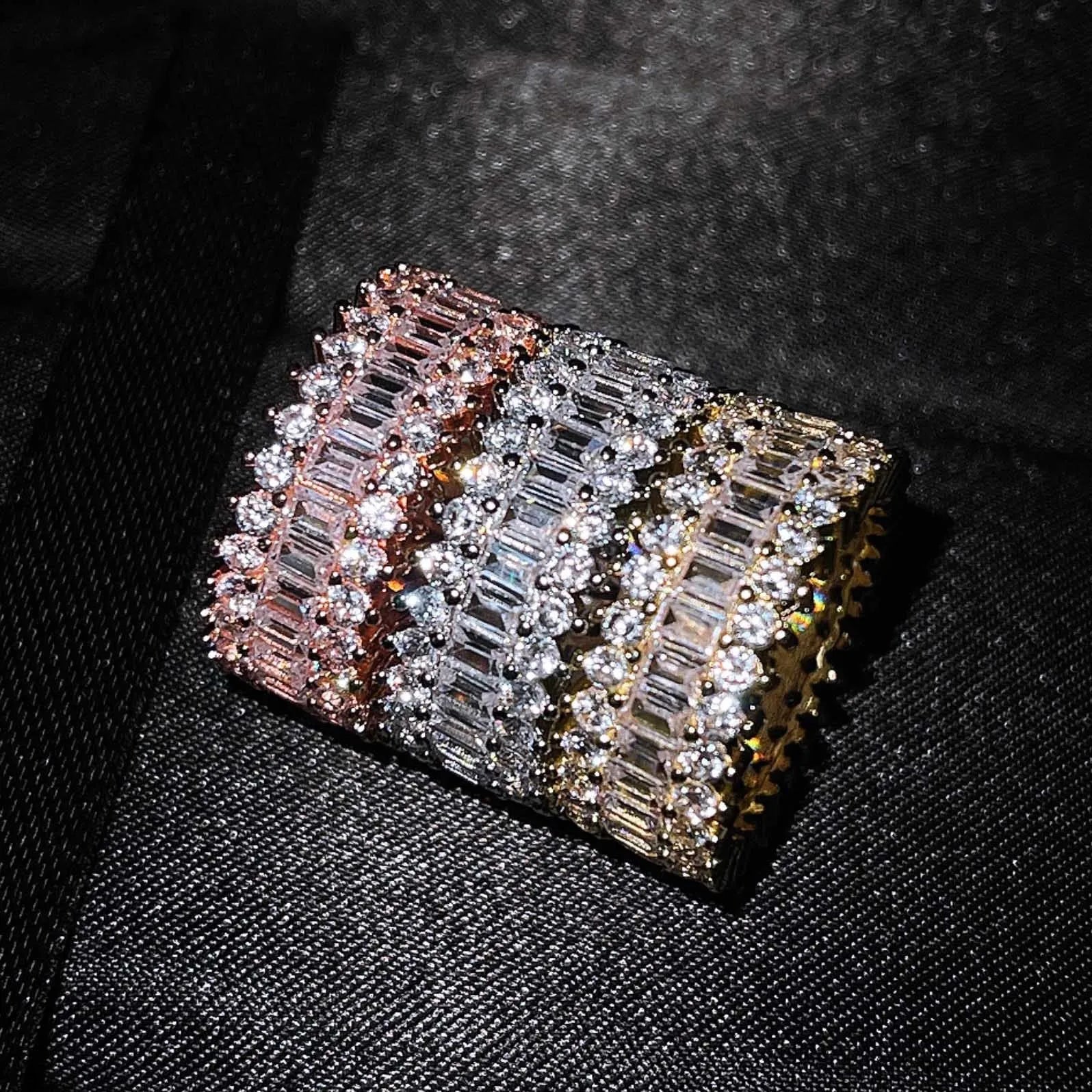 Geometric copper ring with zircon inlay in rose gold finish on neutral background