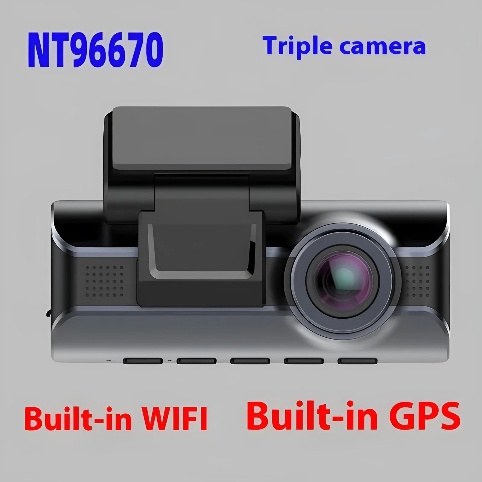 2K driving recorder dash cam with front and rear lenses, 3-inch screen, and car mounting bracket