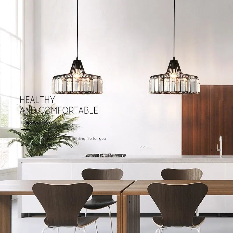 Modern crystal chandelier droplight with iron frame and LED lighting in black finish