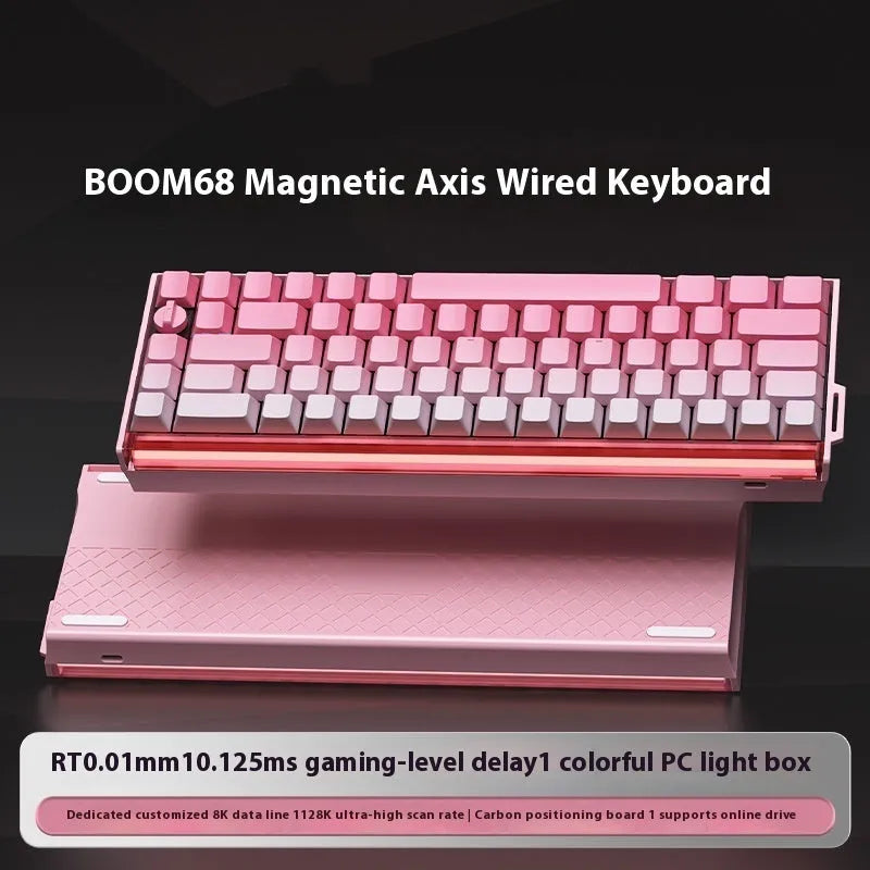 E-sports magnetic axis mechanical keyboard with RGB light box in white and purple colourway