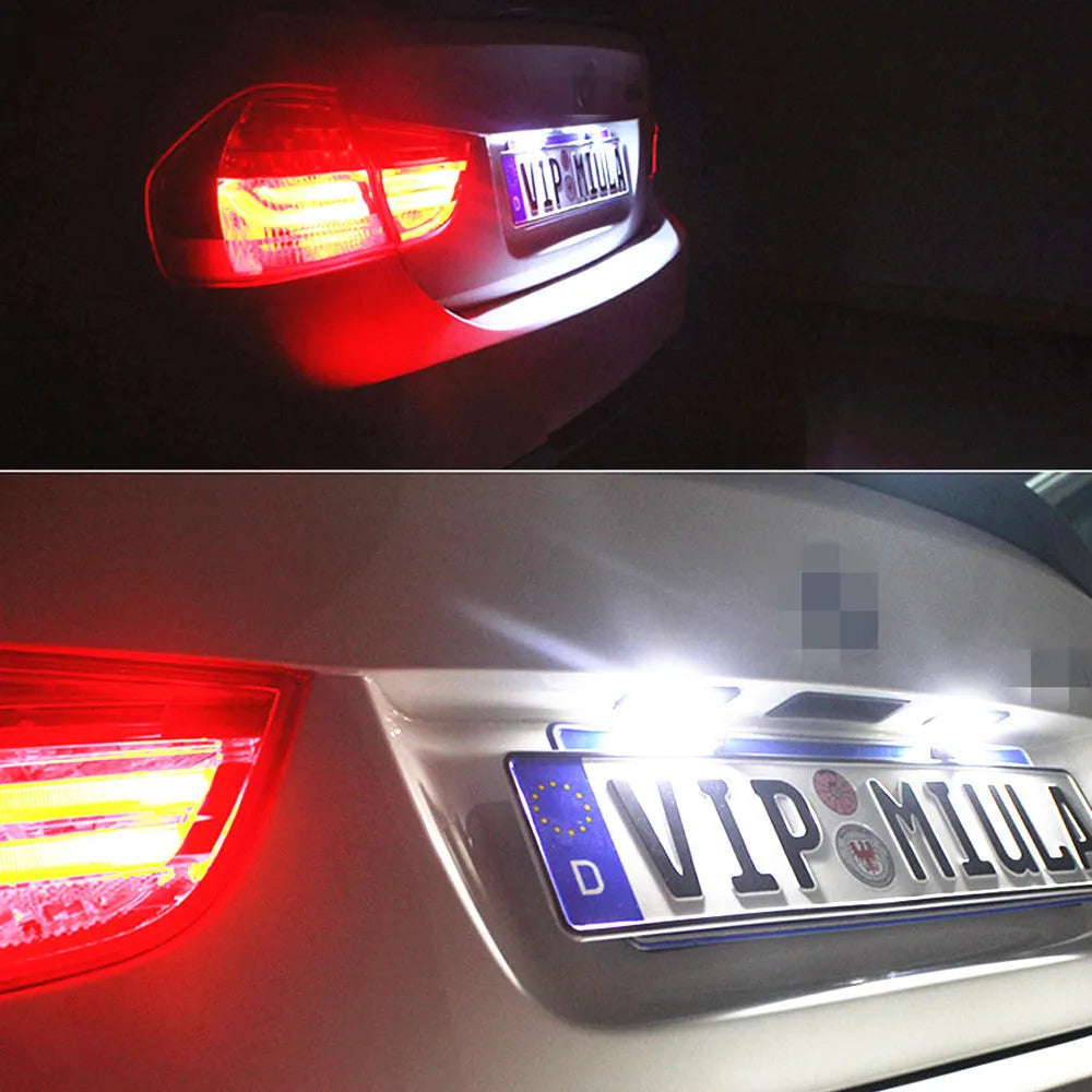 Two Volkswagen LED licence plate light units with built-in CANBUS for Golf, Polo, Phaeton models.