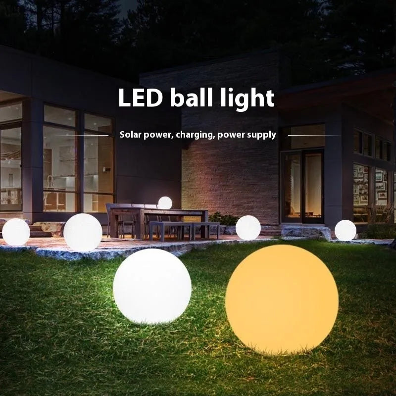 Solar powered outdoor colourful PE luminous ball light IP65 weatherproof 20CM to 50CM sizes