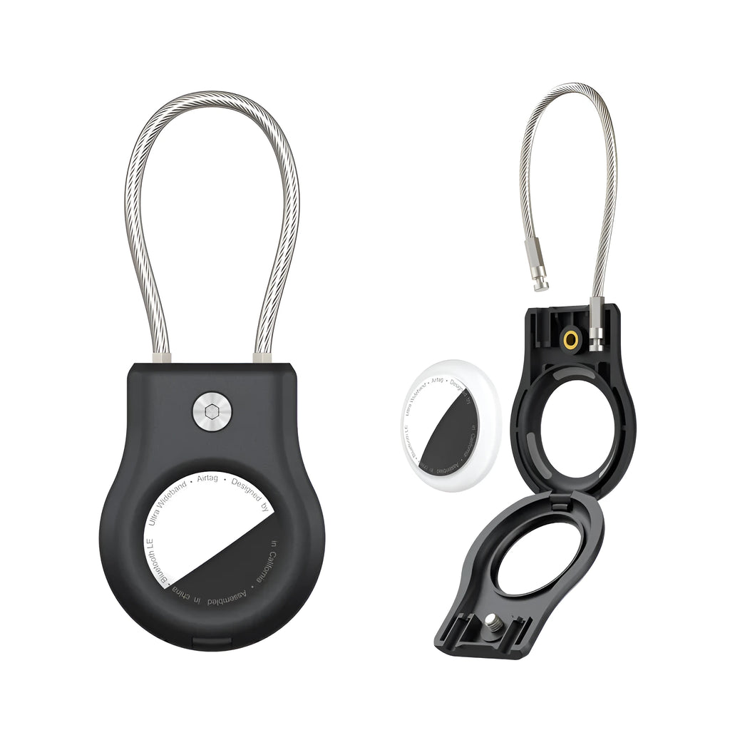 Airtag anti-lost keychain with stainless steel wire rope and PC housing in transparent pink