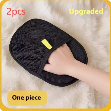 Black pet hair removal glove with silicone bristles for deshedding dogs cats rabbits