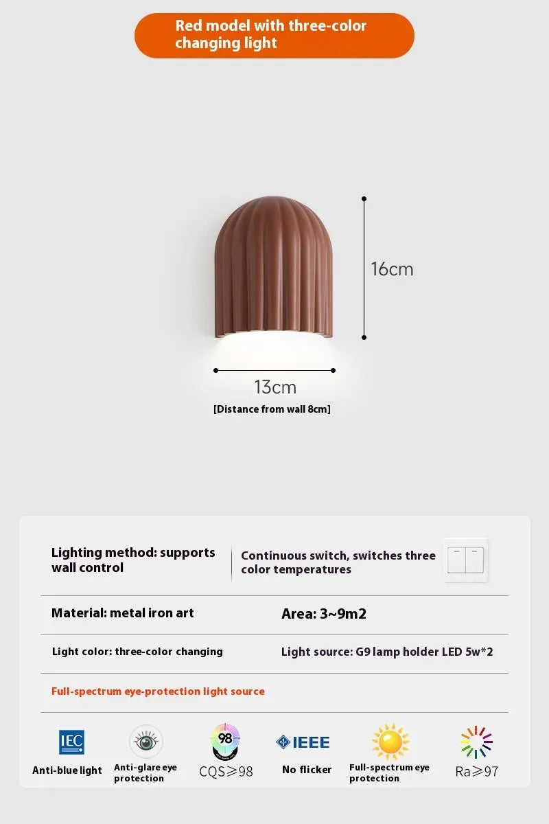 Modern simple decorative wall lamp in beige with full spectrum warm light, metal ironwork and resin construction