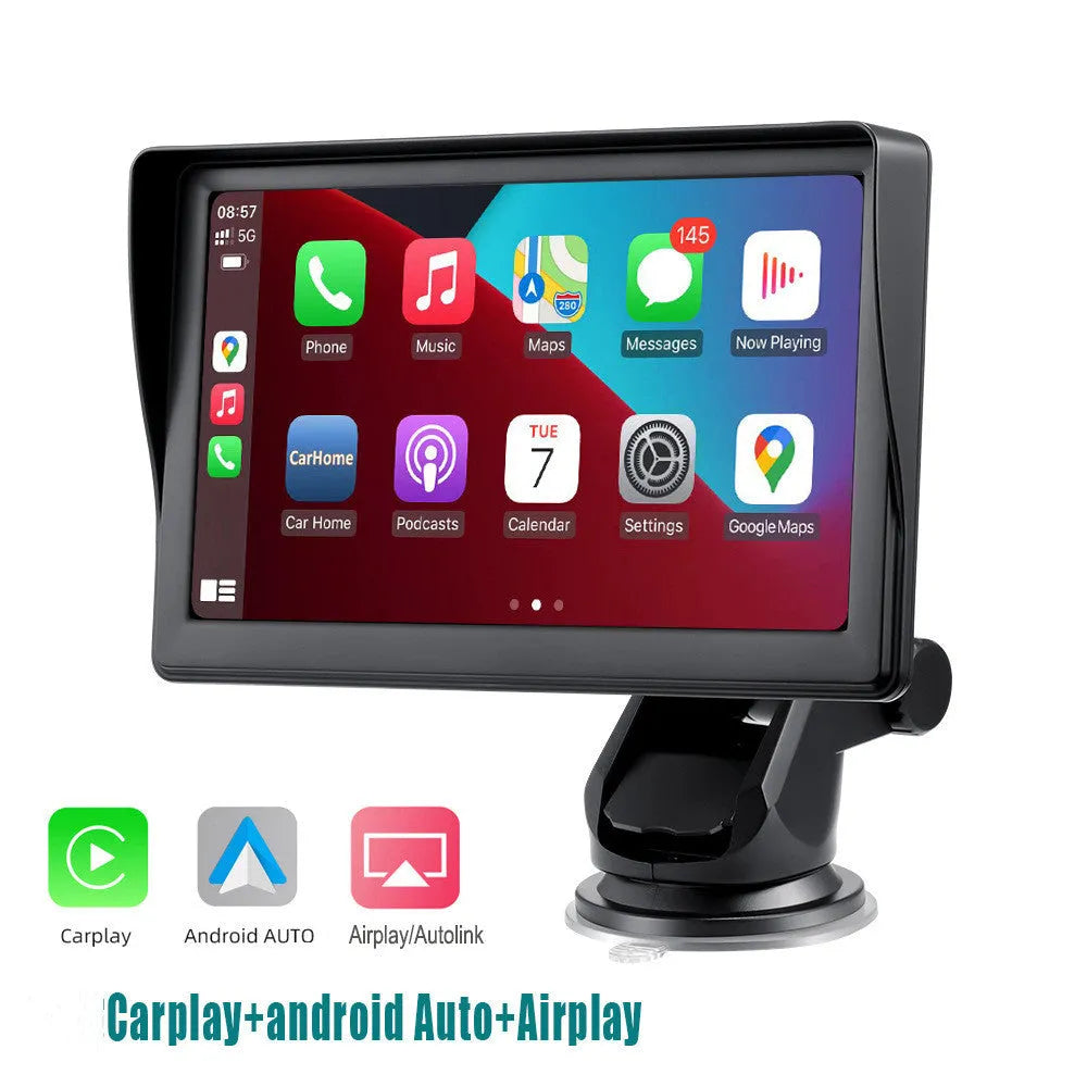 7 inch portable car smart display with retractable bracket showing wireless Carplay interface