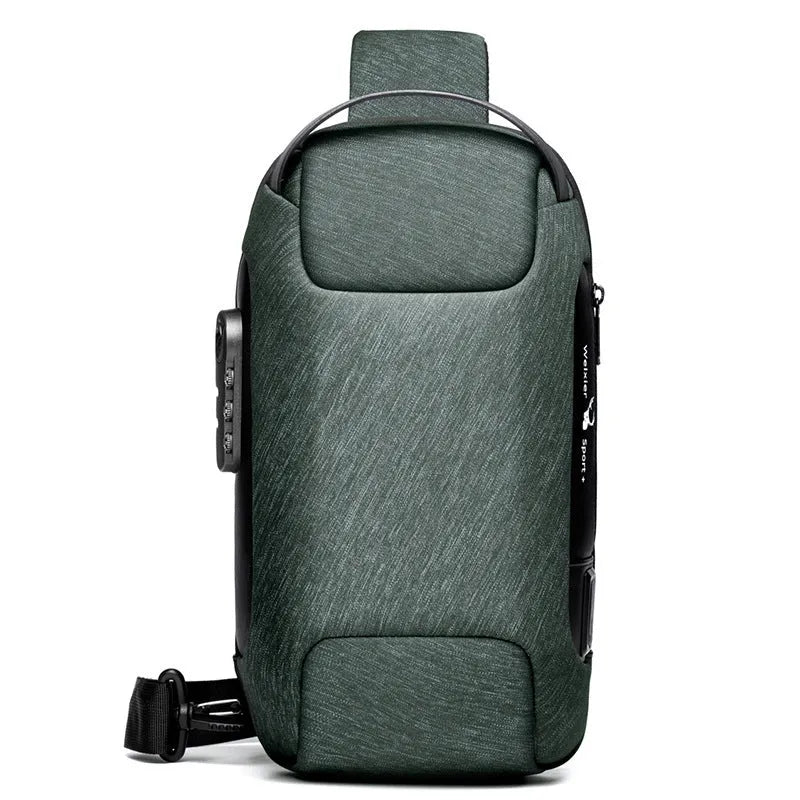 Men's medium canvas chest bag in multiple colours with zipper and internal phone pocket.