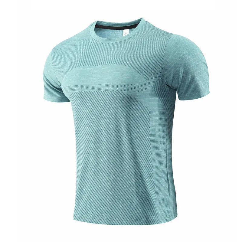 Men's short sleeve running t-shirt in polyester spandex fabric on a size chart