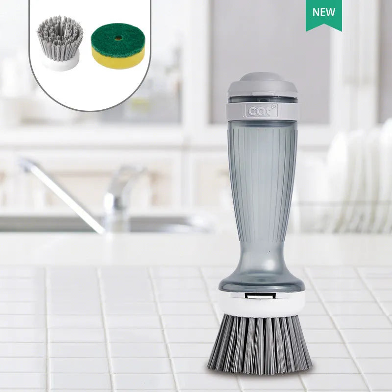 Pot scrub brush with soap dispenser in mint green colour with replaceable brush head