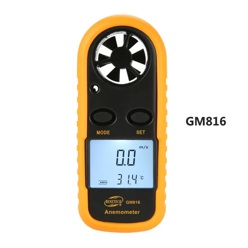 Biaozhi orange digital portable wind speed meter anemometer held in hand