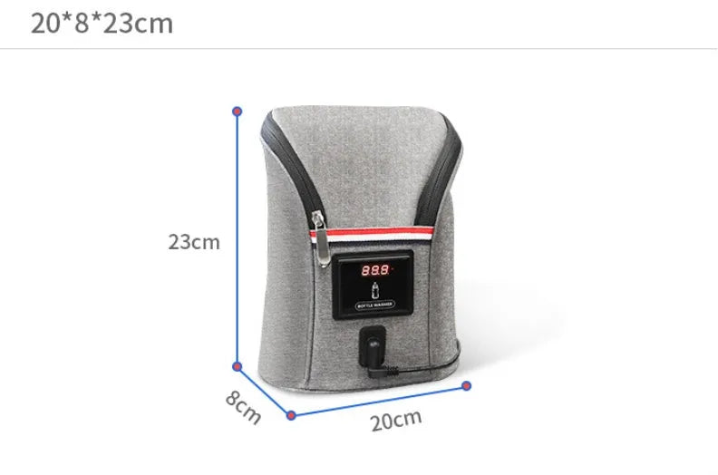 Grey Oxford cloth portable car baby bottle warmer with digital display and car charger