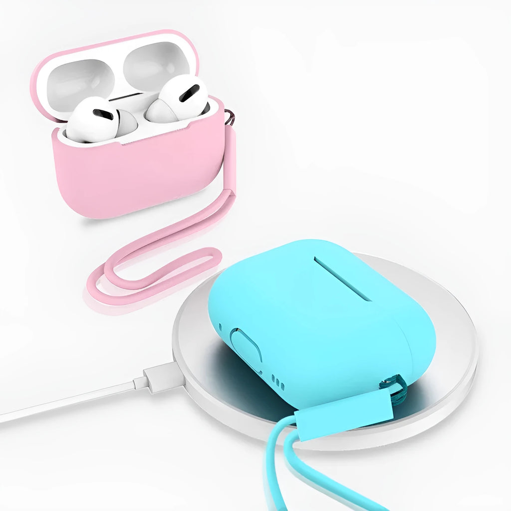 AirPods Pro 2 silicone protective case with attached lanyard in solid colour option