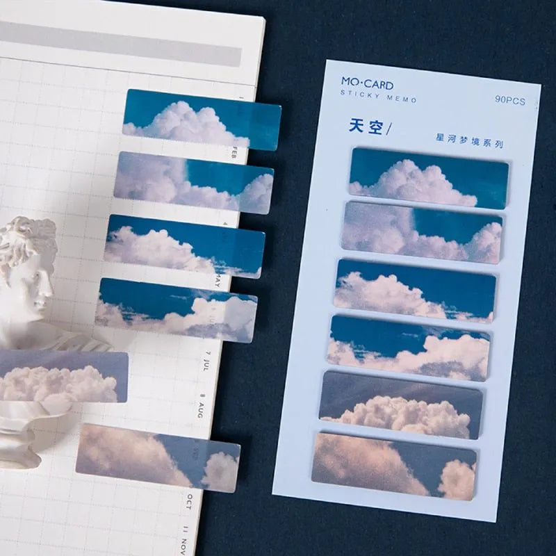 Night sky star index post-it notes marker set with 90 writable cards in six colour variations on PET plastic