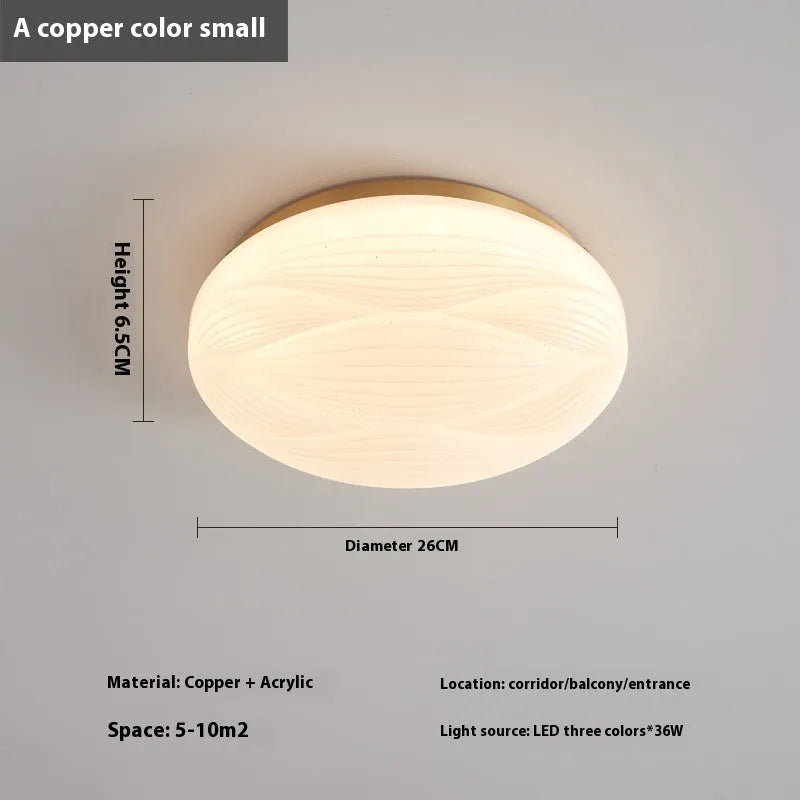Modern copper round ceiling lamp for bedroom with multiple size options