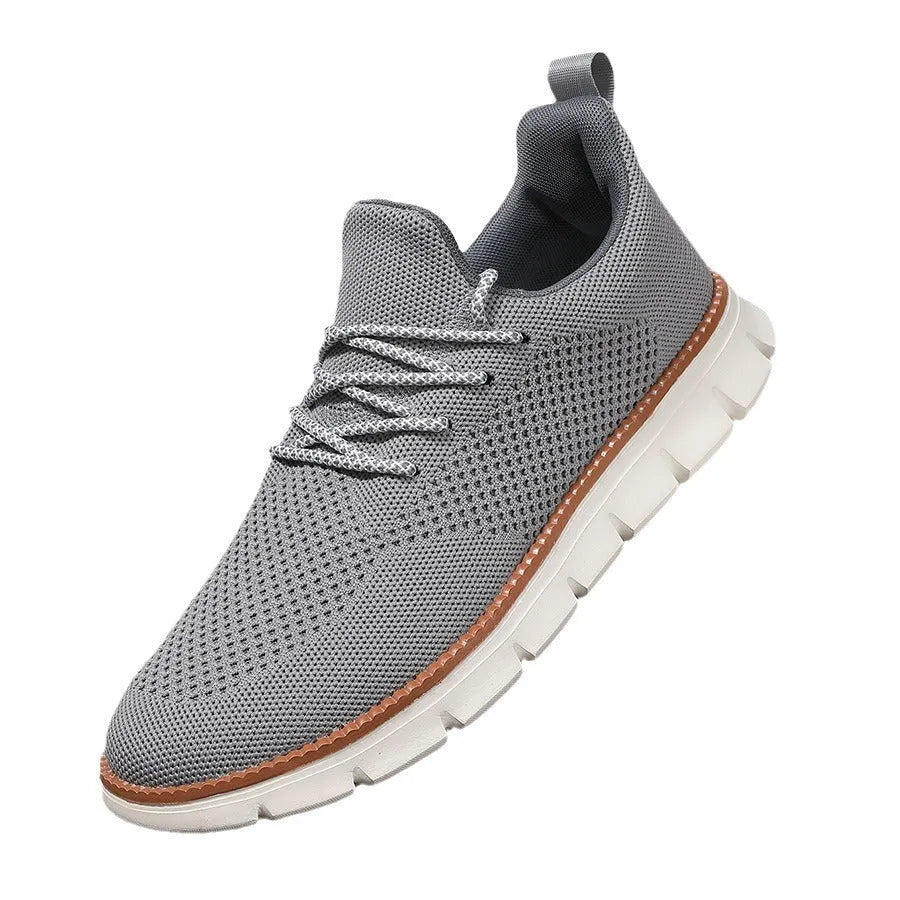 Men's grey and black mesh casual sneaker with round toe and low heel
