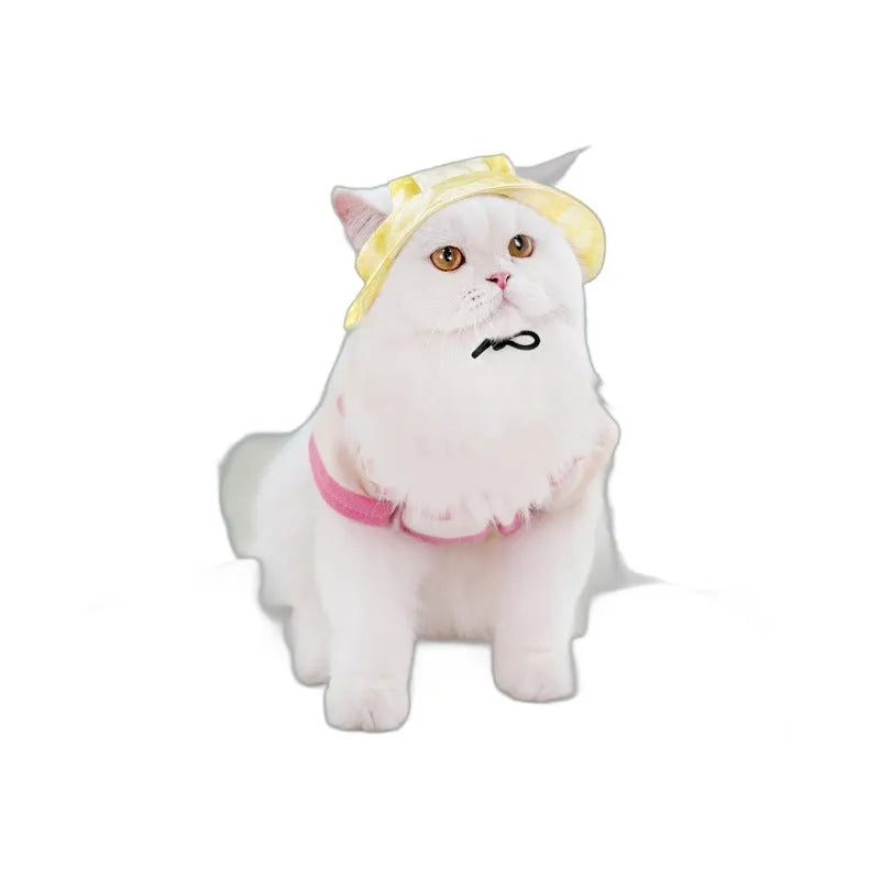Pet sun protection bucket hat with anti-off adjustable string clip in polyester for dogs and cats