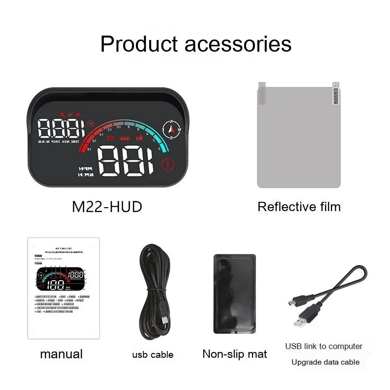 Black head-up display car projector for GPS speed and compass information with universal vehicle compatibility