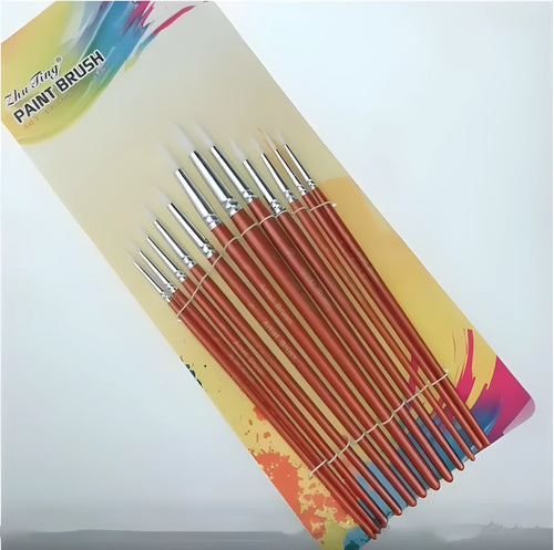 12 piece round nylon hair paint brush set with wooden handles for art school watercolour and acrylic painting