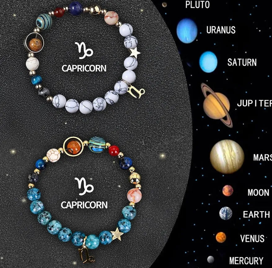 Set of two natural stone beaded bracelets on elastic cords for zodiac signs.