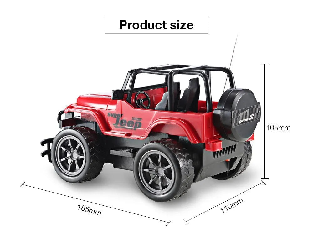 Wrangler Knight remote control car in red on grass, with controller, 4-channel off-road drift car for children over 3