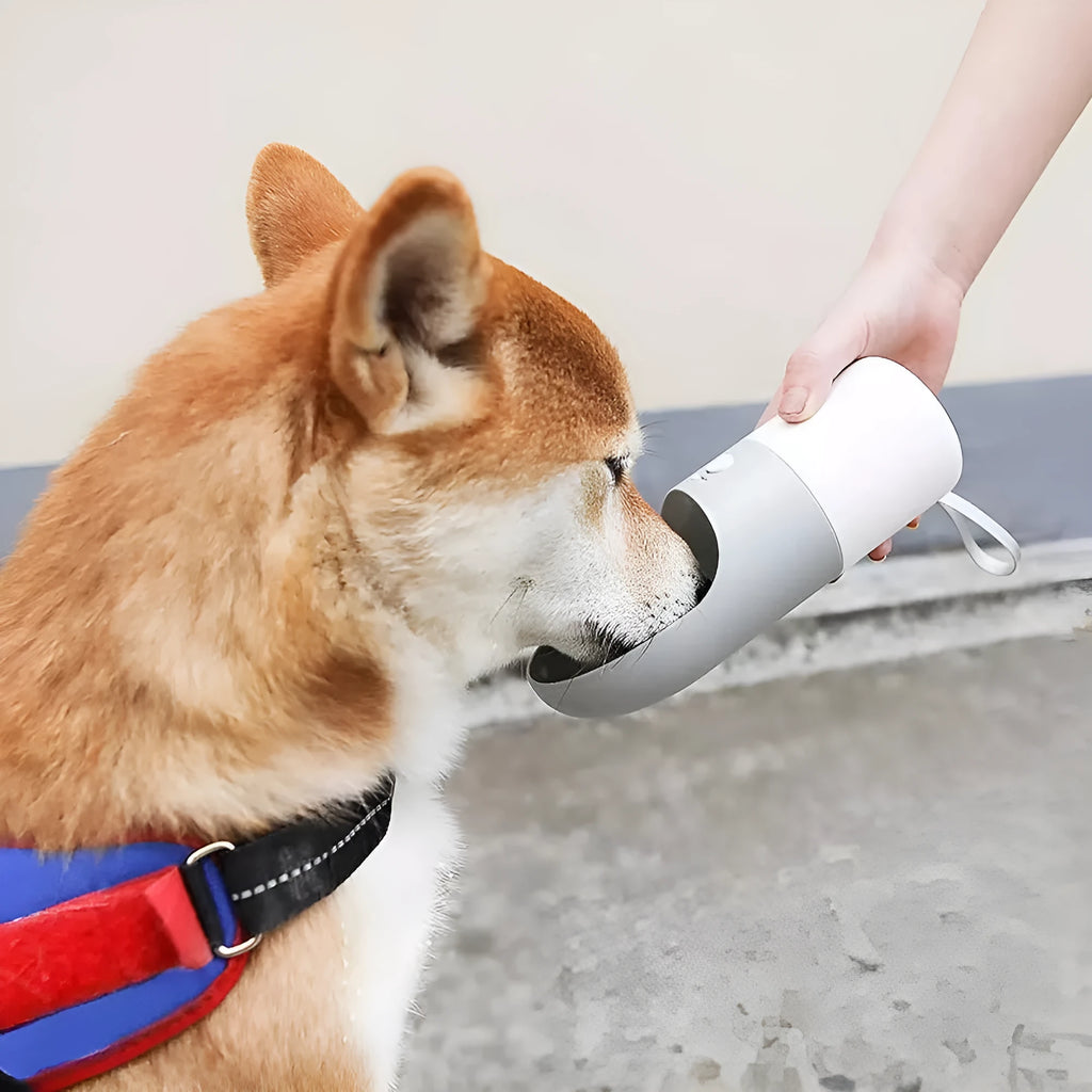 Moestar Rocket pet drinking cup in white-grey colour with one-button lock system and 270ml capacity