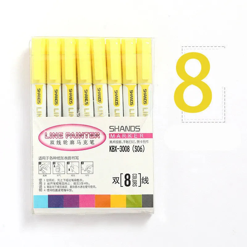 Set of eight multicolor plastic highlighters with assorted refill colours, 1mm tip, 140mm length