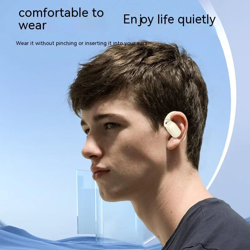 True wireless Bluetooth headset with ear hook design, ABS construction, and 500mAh battery in electroplated black finish